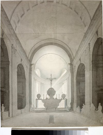 Egy templom belső képe (Rajz és akvarell, 1825 körül) alkotó: Luigi Garibbo