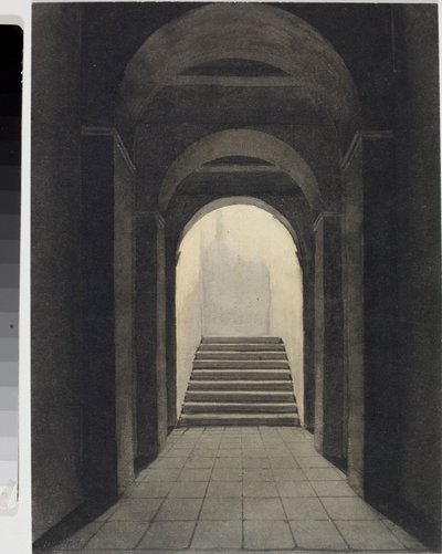 A genovai kapucinus kolostor folyosójának perspektívája (akvarell, 1825 körül) alkotó: Luigi Garibbo
