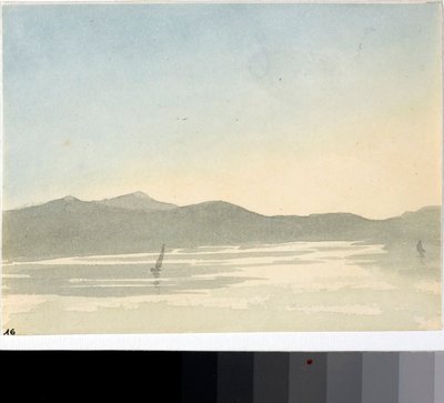 Kilátás egy tóra hajnalban (akvarell, 1825 körül) alkotó: Luigi Garibbo