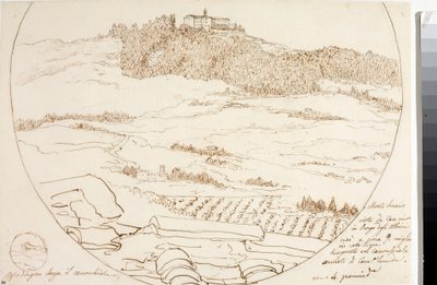 A Firenze melletti monte Senario kilátása (rajz, 1833 körül) alkotó: Luigi Garibbo