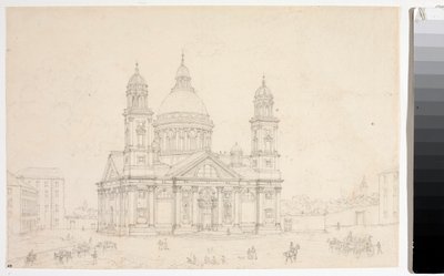 Kilátás a genovai Santa Maria Assunta di Carignano-bazilikára (rajz alkotó: Luigi Garibbo