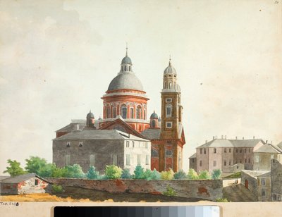 Kilátás a genovai Santa Maria Assunta di Carignano-bazilikára (akvarell alkotó: Luigi Garibbo