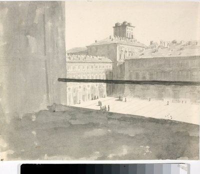 Kilátás egy térre az ablakból, Olaszország (Lavis, 1825 körül) alkotó: Luigi Garibbo
