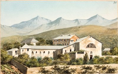 Kilátás a Genovai Nostra Signora del Monte szentélyre (akvarell, 1825 körül) alkotó: Luigi Garibbo