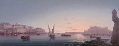 Grand Harbour, Málta, Corrodino felől, 1911 alkotó: Luigi Maria Galea