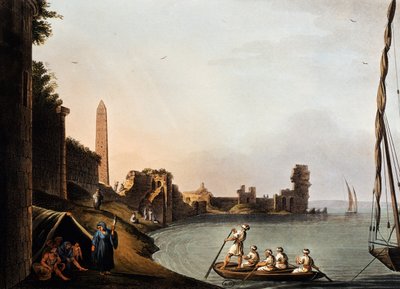 Kleopátra, Luigi Mayer (1755-1803) ősi falai és obeliszkje, Vedute metszet alkotó: Luigi Mayer