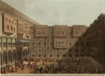 Mameluk gyakorlatok a Murád bég palota terén, 1802 alkotó: Luigi Mayer