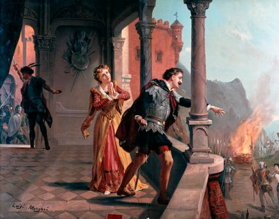Illusztráció Manrico áriájához, Di quel pira III. felvonás, Il Trovatore, Giuseppe Verdi operája alkotó: Luigi Morgari