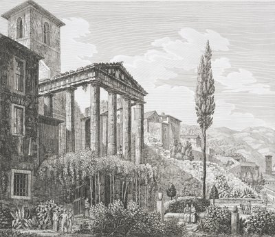 Herkules temploma Corában, a „Róma körvonalainak régiségei” című könyvből, 1824-26 között (lásd még: 205038) alkotó: Luigi Rossini