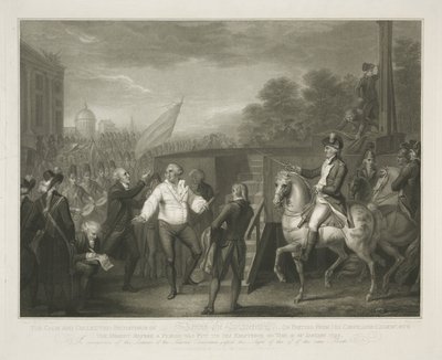 Lodewijk XVI bij het schavot Tizenhatodik Lewis higgadt és összeszedett viselkedése, amikor elvált gyóntatójától, Edgeworth-től / egy korszak előtti pillanatban, 1793. január 21-én (cím a tárgyon) alkotó: Luigi Schiavonetti