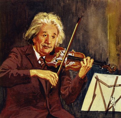 Albert Einstein hegedül (színes litográfia) alkotó: Luis Arcas Brauner