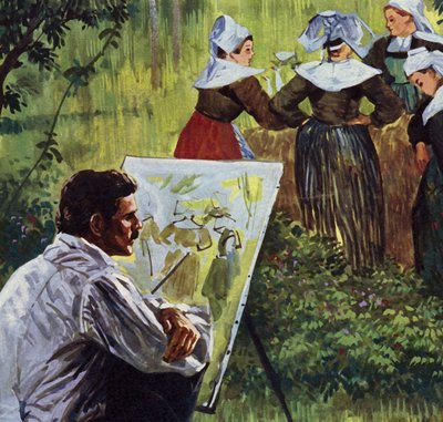 Cezanne inspirálta színes breton tájképek festésére (színes litográfia). alkotó: Luis Arcas Brauner