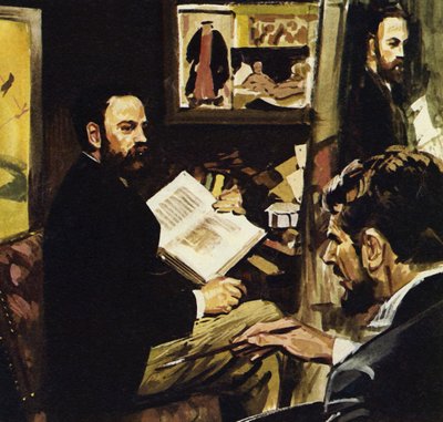 Emile Zola megjósolta, hogy Manet műve a Louvre-ban fog lógni (színes litográfia). alkotó: Luis Arcas Brauner