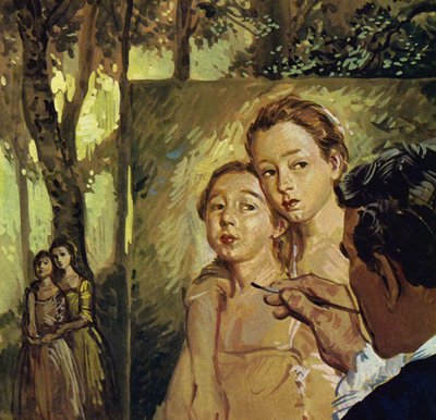 Gainsborough gyakran festett portrékat két lányáról (színes litográfia). alkotó: Luis Arcas Brauner