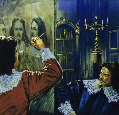 I. Károly király meghívta Van Dyckot Angliába, hogy megfestse portréját (színes litográfia). alkotó: Luis Arcas Brauner