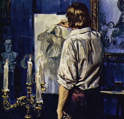 Rubens sok órát töltött Tiziano és mások műveinek másolásával (színes litográfia). alkotó: Luis Arcas Brauner