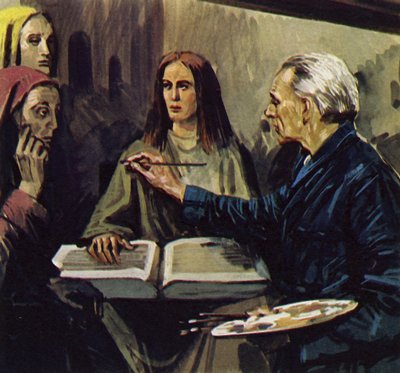 Van Meegeren be tudta bizonyítani, hogy a festményeket (színes litográfia) hamisította. alkotó: Luis Arcas Brauner