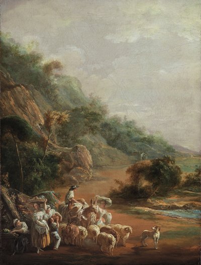 ""Scene with villagers"" (Scene with Villagers) Luis Paret y Alcazar (1746-1799) festménye - 1786 - Olaj, vászon - Mérete 48x37,2 cm Museo de Bellas Artes de Bilbao alkotó: Luis Paret y Alcazar