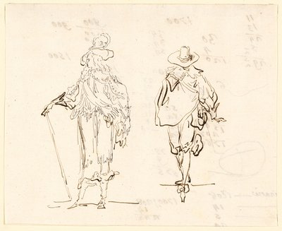 Két figura, az egyik XIII. Lajos francia stílusban, a másik spanyol XVII. századi stílusban öltözött. alkotó: Luis Paret y Alcazar