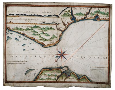 A Dover-szoros térképe, 1587-88 körül (akvarell, pergamen) alkotó: Luis Teixeira