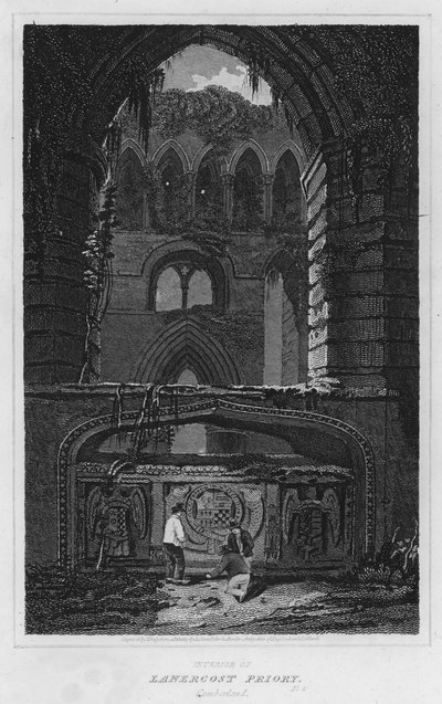 A cumberlandi Lanercost Priory belseje (metszet) alkotó: Luke (after) Clennell