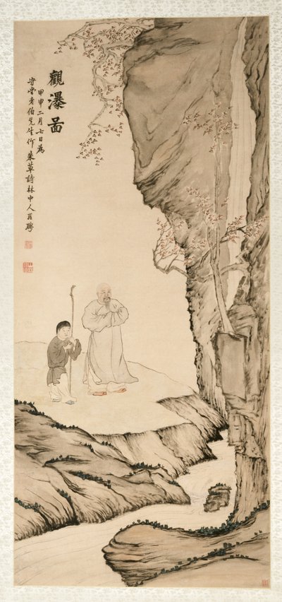 Tudós a vízesést figyeli, 1764. alkotó: Luo Ping