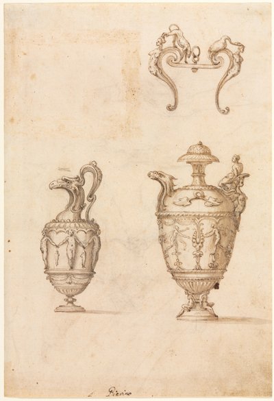 Tervezés két vázához és egy ornament recto-hoz, 1500-as évek közepe. alkotó: Luzio Romano
