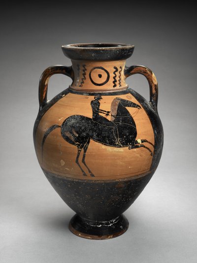 Fekete alakos nyakamphora két lovassal, Kr. e. 560-540 (terrakotta) alkotó: Lydos (manner of)