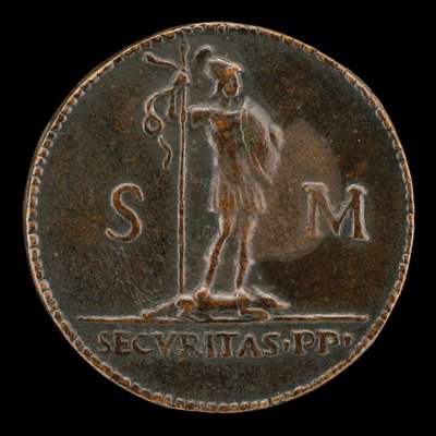 Fegyveres alak egy elterülő farkason áll [fordítva]. alkotó: Lysippus Junior