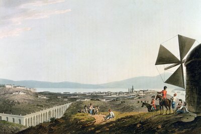 Lisszabon és az Alcantara vízvezeték, I. Clark metszete alkotó: M. (after) Bradford