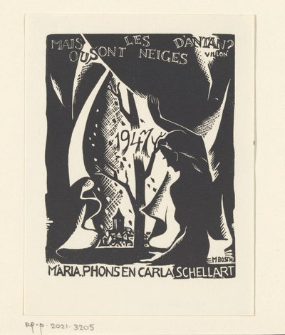 Carla, Mária és Phons Schellart újévi kívánsága 1947-re alkotó: M. Bosch