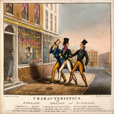 Jellemzők, avagy Anglia, Írország és Skócia, George Hunt nyomat, 1827 (kézzel színezett metszet) alkotó: M. Egerton