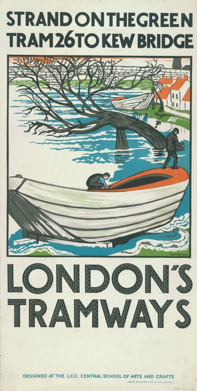 „Strand on the Green, Tram 26 to Kew Bridge”, London County Council LCC Tramways plakátja, 1924 alkotó: M Haythorne