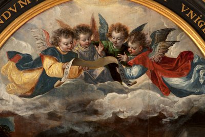 Mágusok imádása, Triptichon, Központi tábla, részlet, festmény fára alkotó: Maarten de Vos