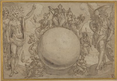 Apolló, Diana és az idő az emberi élet ciklikus viszontagságaival, 1561 körül (toll és barna tinta szürke mosással grafitnyomok felett, átvitelhez metszve, fektetett papírra). alkotó: Maarten de Vos