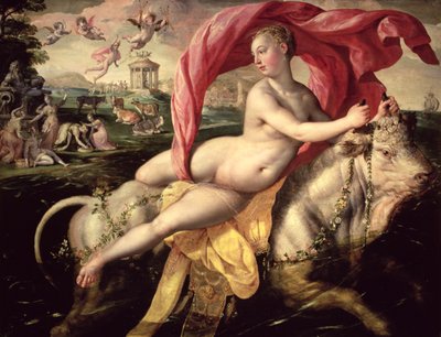 The Rape of Europa, 1590 körül (olaj, tölgyfa panel) alkotó: Maarten de Vos