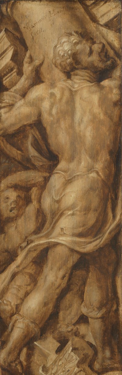 Sámson összetöri a templom oszlopait alkotó: Maarten van Heemskerck (signed by artist)
