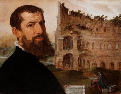 Német: Selbstporträt mit dem Kolosseum Önarckép a Colosseummal alkotó: Maarten van Heemskerck