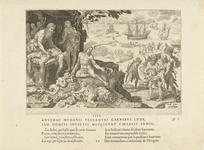 A birodalmi csapatok civilizációt hoznak az indiánokhoz, 1555. alkotó: Maarten van Heemskerck