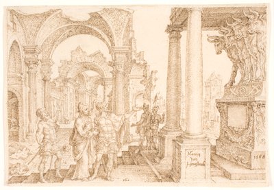 Jehu az aranyborjút imádja alkotó: Maarten van Heemskerck