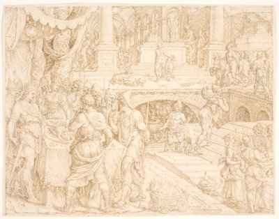 Jósiás megparancsolja a népnek, hogy a szövetség könyvében előírtak szerint tartsák meg a húsvétot alkotó: Maarten van Heemskerck