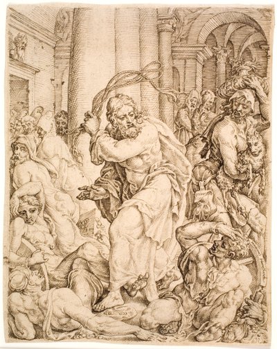A kiűzetés a templomból alkotó: Maarten van Heemskerck