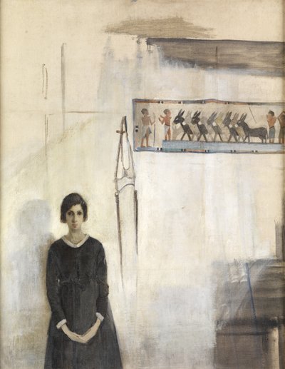 Önarckép egyiptomi függővel (olaj a fedélzeten) alkotó: Madeline Emily Green