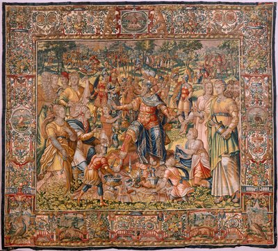 Egyházmegyei múzeum (Egyházmegyei Múzeum). Flamand kárpit. Brüsszel. François Geubels műhely. sorozat: Gideon története. Az izraeliták a zsákmány rájuk eső részét Gedeonnak adják. Selyem és gyapjú. Bisho hagyatéka alkotó: Maerten van Heemskerck