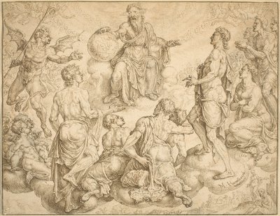 A Sátán kihívja Istent, hogy távolítsa el a oltalmát Jobról alkotó: Maerten van Heemskerck