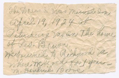 Magdalene Hendricks Boozé kézírásos feljegyzése, 20. század közepe. alkotó: Magdalene Hendricks Boozé