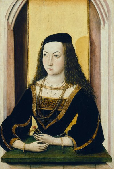 Virágot tartó fiatal nő portréja, 15. század vége alkotó: Mair von Landshut