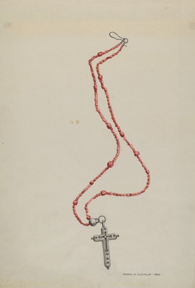 Korallgyöngyök és feszület, c. 1937. alkotó: Majel G. Claflin