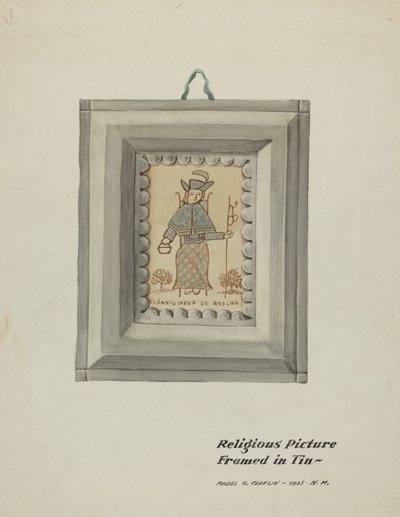 Kézzel rajzolt Santo Nino de Atocha-Kézzel készített bádogkeret, c. 1937. alkotó: Majel G. Claflin