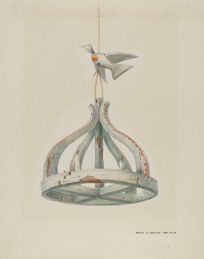 Egy festett, Fa kandeláber, Galambbal, c. 1937. alkotó: Majel G. Claflin